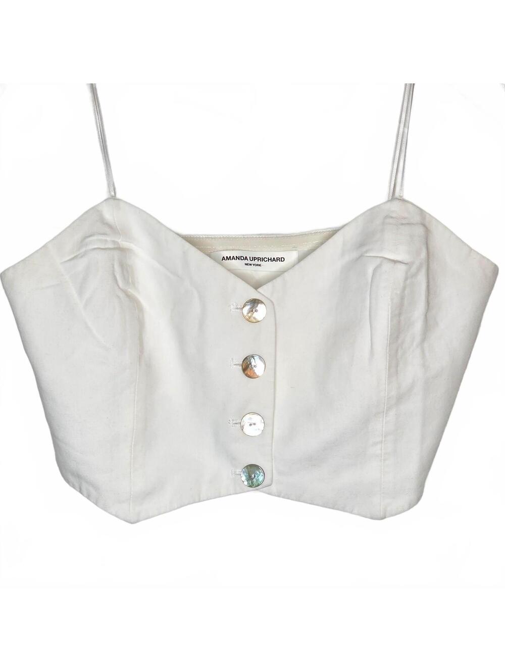 Amanda Uprichard NWT Lucien Strapless Top MEDIUM White Linen Button Front